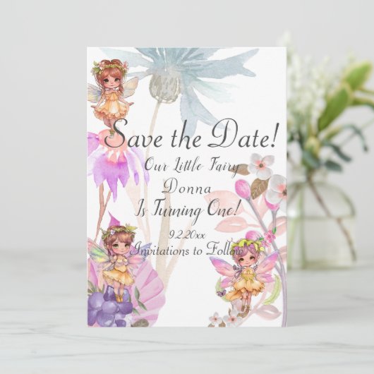 Fairy Eerste Verjaardag Save the Date Kaart (Staand voorkant)