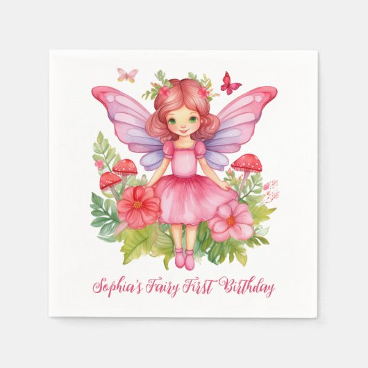 Fairy eerste verjaardag Schattige meisje roze Wate Servet (Voorkant)