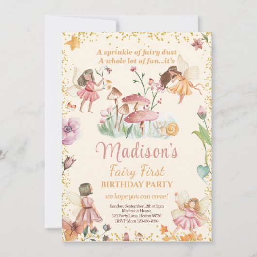Fairy Eerste Verjaardag Uitnodiging Fairy Uitnodig (Voorkant)