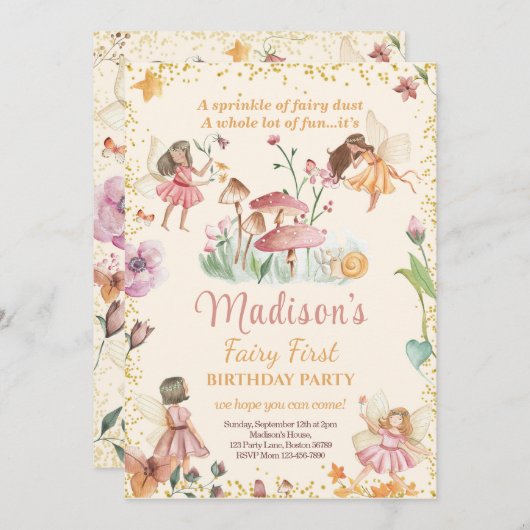 Fairy Eerste Verjaardag Uitnodiging Fairy Uitnodig (Voorkant / Achterkant)