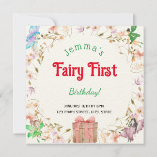 Fairy Eerste Verjaardag Waterverf Cadeaubox Uitnod