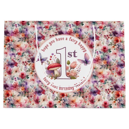 Fairy Eerste Verjaardag Waterverf Fairycore Floral Groot Cadeauzakje (Voorkant)