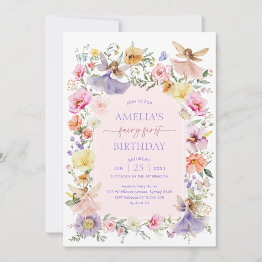 Fairy eerste verjaardag weelderige wilde bloem tui kaart (Voorkant)