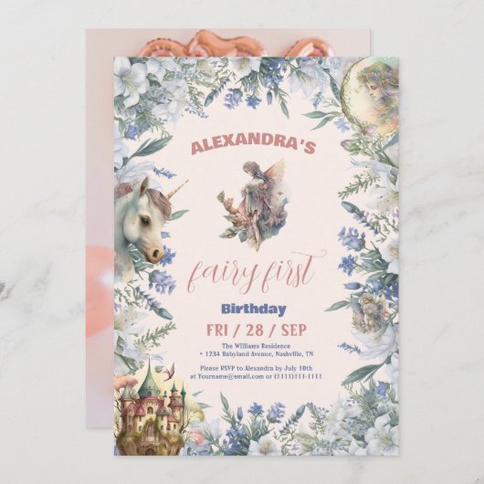Fairy Eerste Verjaardagsbos Waterverf Kaart (Voorkant / Achterkant)