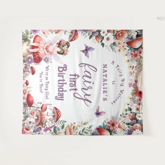 Fairy Eerste Verjaardagsfeest Bloemen Welkom Achte Wandkleed (Voorkant (horizontaal))