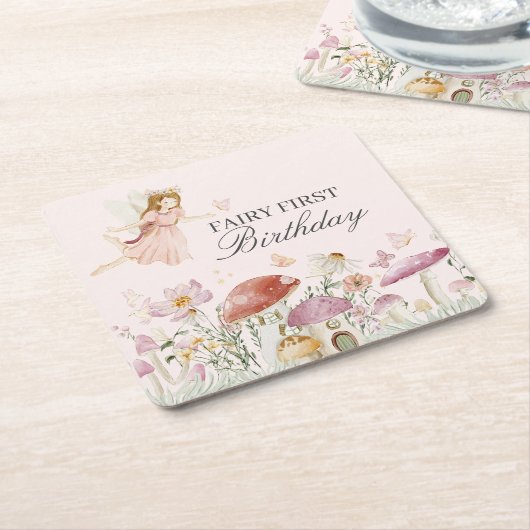 Fairy Eerste Verjaardagsfeestdecor Kartonnen Onderzetters (Schuin)