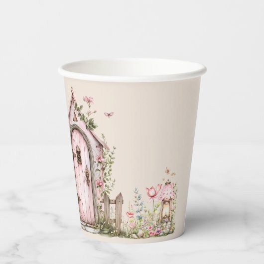 Fairy Eerste Verjaardagsfeestje Blush Roze Geperso Papieren Bekers (Achterkant)