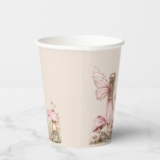 Fairy Eerste Verjaardagsfeestje Blush Roze Geperso Papieren Bekers (Rechts)