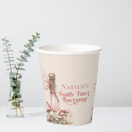 Fairy Eerste Verjaardagsfeestje Blush Roze Geperso Papieren Bekers