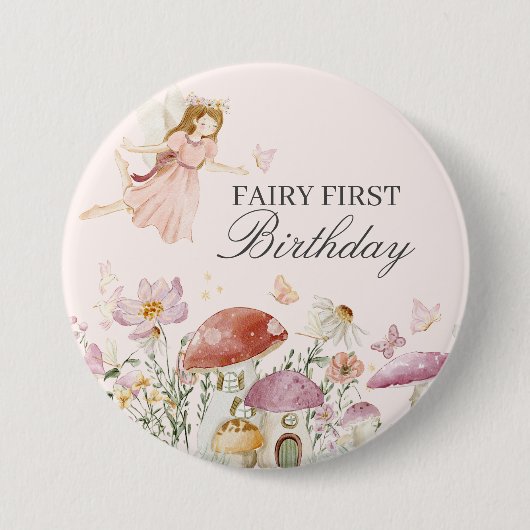 Fairy eerste verjaardagsfeestje dessert gunst ronde button 7,6 cm (Voorkant)