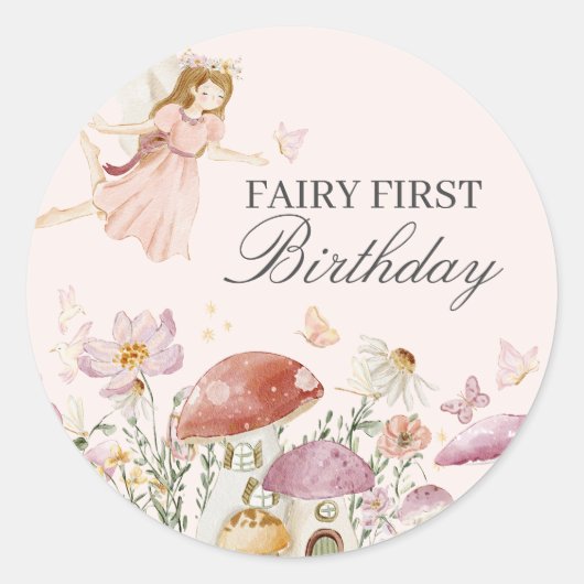 Fairy eerste verjaardagsfeestje dessert gunst ronde sticker (Voorkant)