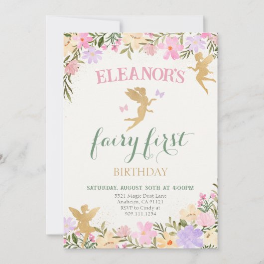 Fairy Eerste Verjaardagsfeestje Feeën Uitnodiging (Voorkant)
