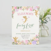 Fairy Eerste Verjaardagsfeestje Feeën Uitnodiging (Staand voorkant)