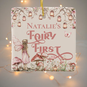 Fairy eerste verjaardagsfeestje gepersonaliseerd d keramisch ornament