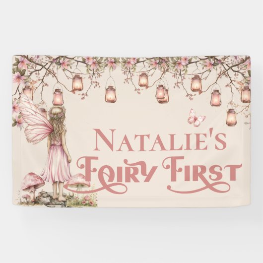 Fairy eerste verjaardagsfeestje gepersonaliseerd v spandoek