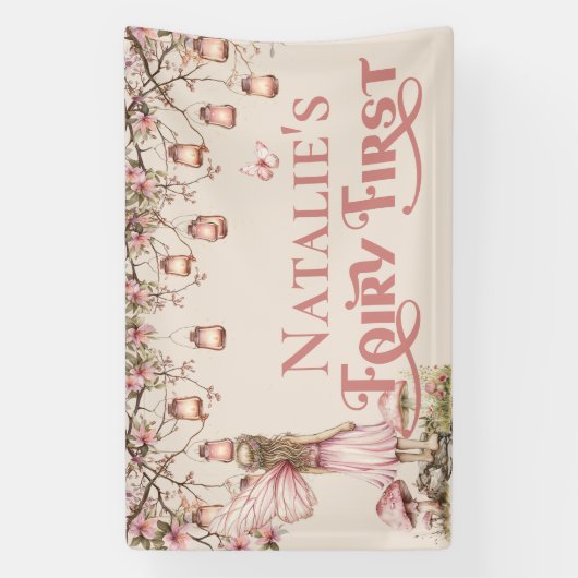 Fairy eerste verjaardagsfeestje gepersonaliseerd v spandoek (Verticaal)