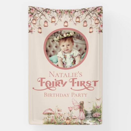 Fairy eerste verjaardagsfeestje gepersonaliseerd v spandoek (Verticaal)