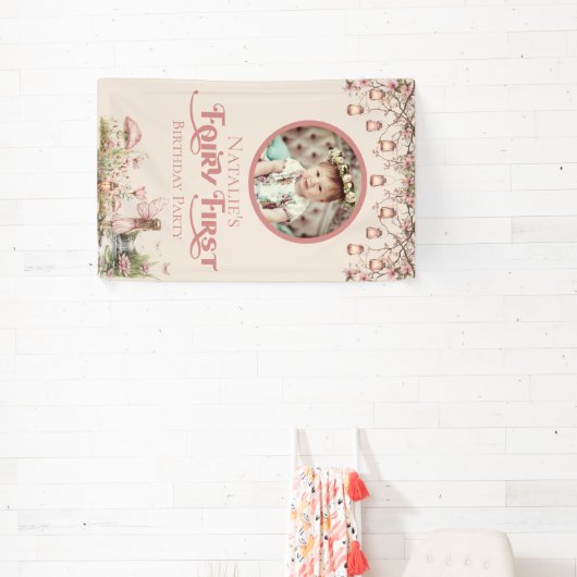 Fairy eerste verjaardagsfeestje gepersonaliseerd v spandoek (Insitu)