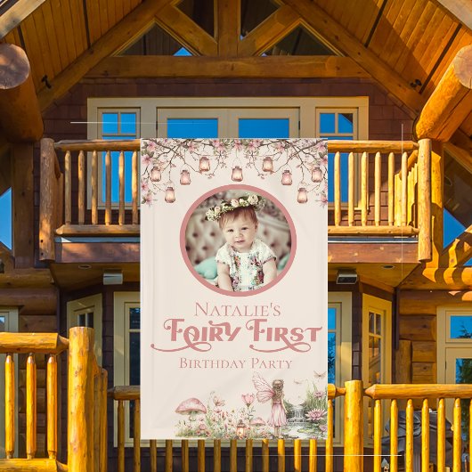 Fairy eerste verjaardagsfeestje gepersonaliseerd v spandoek