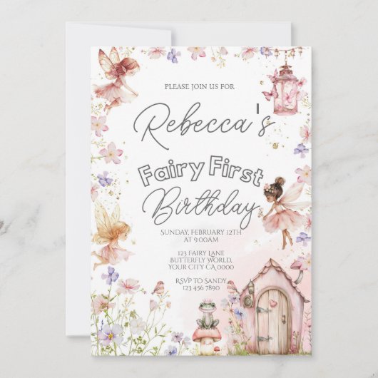 Fairy eerste verjaardagsfeestje kaart (Voorkant)