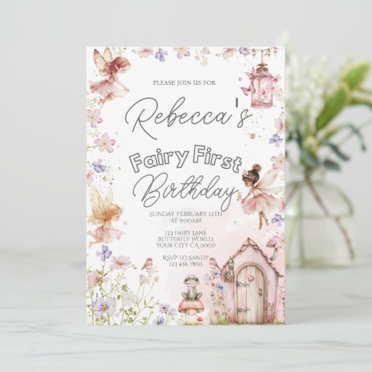 Fairy eerste verjaardagsfeestje kaart (Staand voorkant)