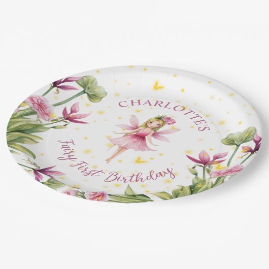 Fairy Eerste Verjaardagsfeestje Papier Bord (Gekanteld)