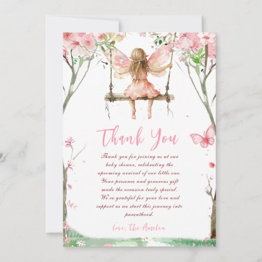 Fairy Eerste Waterverf Bloemen Meisjes 1e Verjaard Bedankkaart (Voorkant)