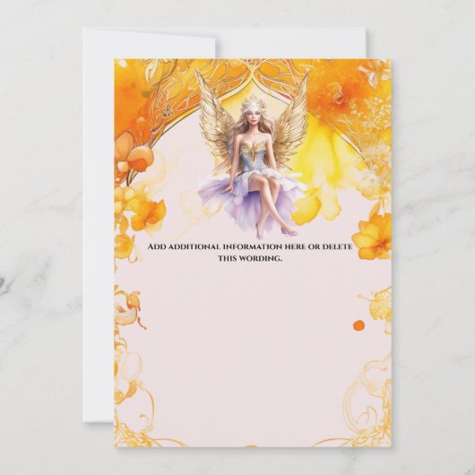 Fairy elegante meisjes oranje verjaardagsfeestje kaart (Achterkant)