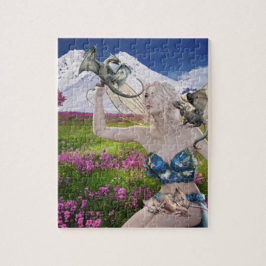 Fairy Elf and Baby Dragons Cute Landscape Legpuzzel (Verticaal)