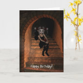 Fairy Elf Dark Wolf Raven De trappen Happy Birthda Kaart (Gele Bloem)