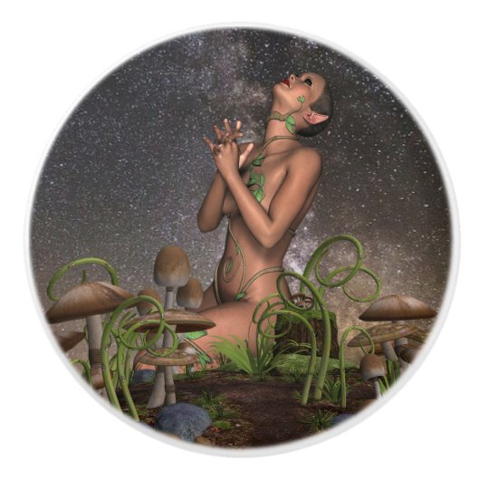 Fairy Elf Praying to the Sterrennacht Knob Keramische Knop (Voorkant)