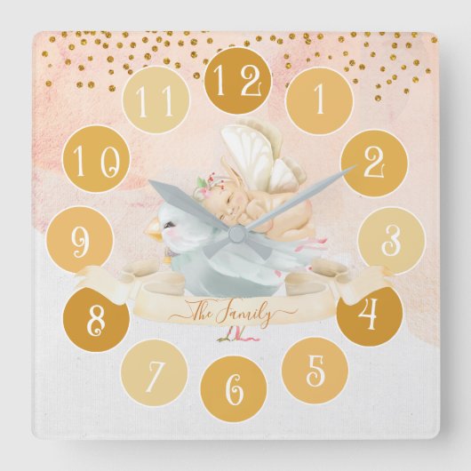 Fairy en Bird Kinder Large Clock Vierkante Klok (Voorkant)