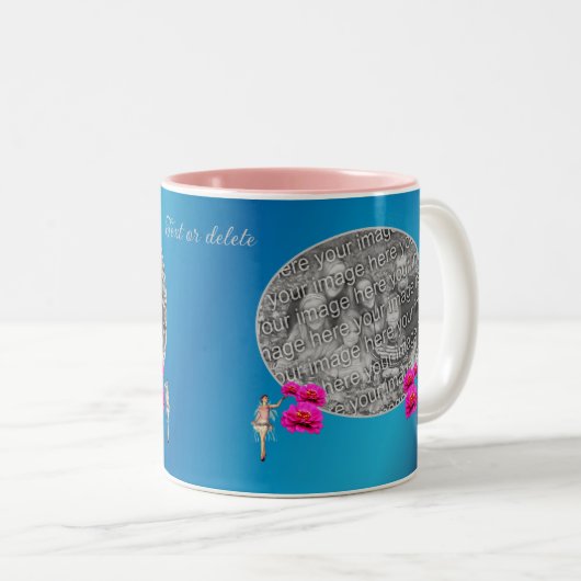 Fairy en bloemen gepersonaliseerd Voeg uw foto toe Tweekleurige Koffiemok (Voorkant rechts)