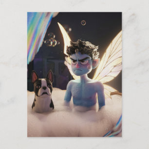 Fairy en Boston Terrier geïrriteerd over badtijd Briefkaart