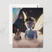 Fairy en Boston Terrier geïrriteerd over badtijd Briefkaart (Voorkant / Achterkant)