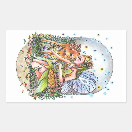 Fairy en de fawn rechthoekige sticker (Voorkant)