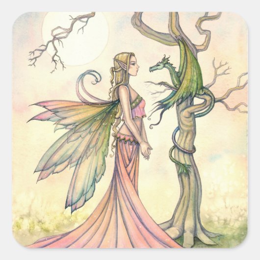 Fairy en Dragon Fantasy Art Stickers (Voorkant)