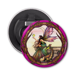 Fairy en Dragon Fantasy Art van Molly Harrison Button Flesopener