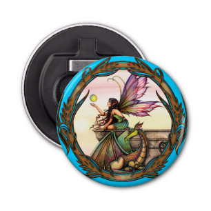Fairy en Dragon Fantasy Art van Molly Harrison Button Flesopener