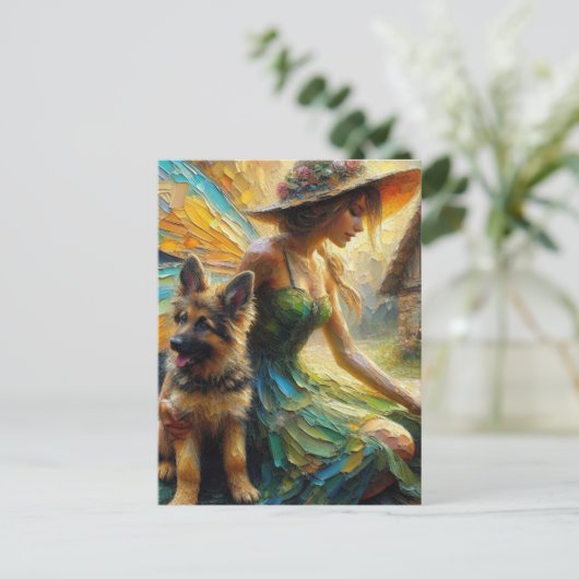 Fairy en Duitse herder puppy Briefkaart (Staand voorkant)
