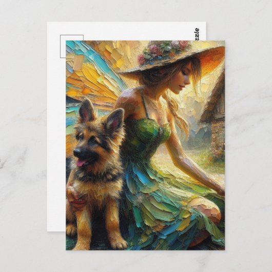 Fairy en Duitse herder puppy Briefkaart (Voorkant / Achterkant)