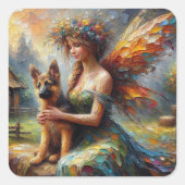 Fairy en Duitse herder puppy Vierkante Sticker (Voorkant)