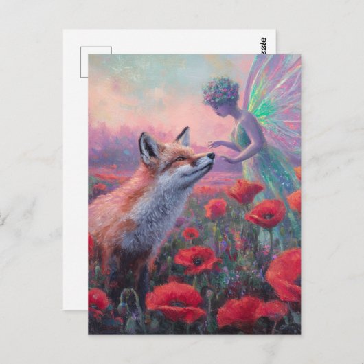 Fairy en een rode vos briefkaart (Voorkant / Achterkant)