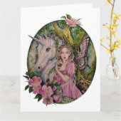 Fairy en eenhoorn wenskaart kaart (Gele Bloem)