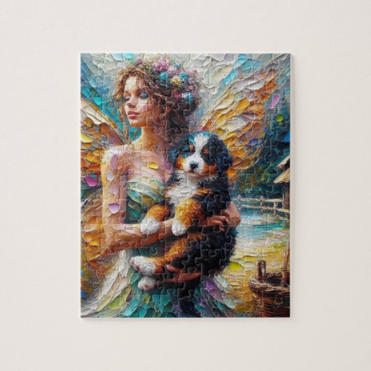 Fairy en haar Berner Sennenhond Puppy Legpuzzel (Verticaal)