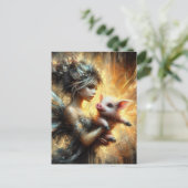 Fairy en haar biggetje briefkaart (Staand voorkant)