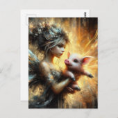 Fairy en haar biggetje briefkaart (Voorkant / Achterkant)