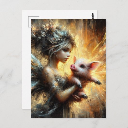 Fairy en haar biggetje briefkaart (Voorkant / Achterkant)