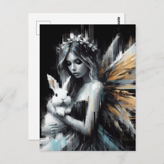 Fairy en haar Bunny Glitch Briefkaart (Voorkant / Achterkant)