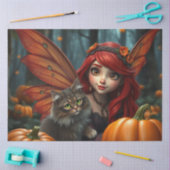 Fairy en haar kat, Halloween. Tissuepapier (Craft)